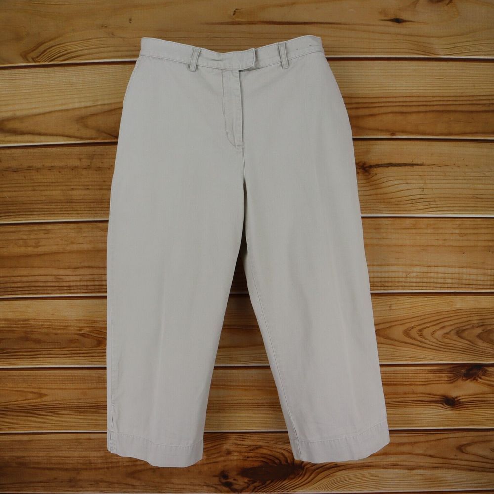 New York & Company Khaki Capri Pants Womens 12 Ivory Cotton Straight Leg Pockets